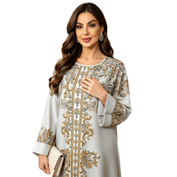 Robe Abaya élégante imprimée, ornée de perles et de sequins, anti-plis, respirante et légère, à col et manches longues, style Kaftan modeste pour l'Aïd
