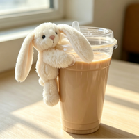 Boneka Hewan Mini Kustom Kedi, Mainan Boneka Plushie untuk Aksesori Dekorasi Cangkir Kopi