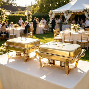 Plat de service pliable de luxe commercial entièrement doré 12L pour buffet de mariage à thème doré, café et réceptions VIP, chauffe-plats pour buffet de nourriture chaude - Product Image 1