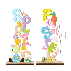 DAMAI Easter Decor Nordic INS Style Home Ornament Letter Cartoon Rabbit Wooden Craft Wood Ornament with Bunny and Letter Design - Product Image 4