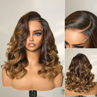 Perruque de luxe 14A blonde avec mèches, ondulations lâches, dentelle transparente HD 13x4, perruque de cheveux humains pré-coupée pour femmes noires