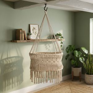 Berceau suspendu en macramé pour bébé, en coton moderne fait main, siège balançoire pour nourrisson, pour chambre d'enfant ou patio - Product Image 2