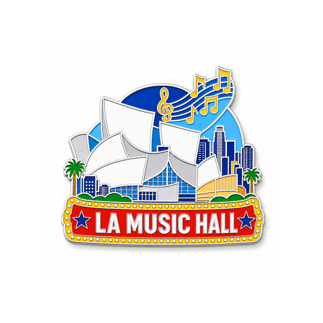 3D Die Cast Alloy Los Angeles Music Hall Fridge Magnet Colorful Musical Note Downtown LA Landscape Craft Travel Souvenir