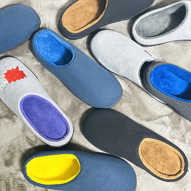 Breathable Warm Waffle Upper Outdoor Original Two-Tone Memory Foam Knit Room House Morning Winter Men's Slippers Indoor