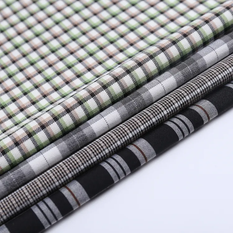 Gingham Twill Rayon/Polyester elastisches TR-Garn gefärbt gewebt Karo Stretch Plaid Stoff für Anzüge