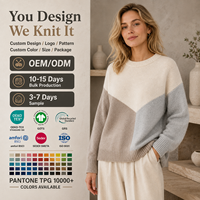 Pull tricoté décontracté à col rond et manches longues pour femme, color block, collection 2026 – Fabricant de vêtements en tricot sur mesure pour femmes