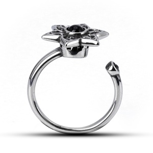 Anillos Antiestrés de Acero Inoxidable 316L, Forma de Hexagrama con Incrustaciones de Piedras Preciosas Negras, Ajustables, Estilo Retro para Hombres y Mujeres, Uso Diario - Product Image 4