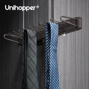 Unihopper Accessoires de garde-robe moderne haut de gamme Solf Close Side Mounted Pull Out Tie Rack Belt Hanger pour placard