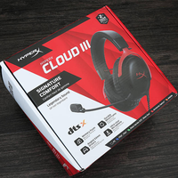 Headset Gaming HyperX Cloud III Hitam Merah Berkabel, Headphone Metal Over Ear DTS Bass untuk PC, Promo Panas