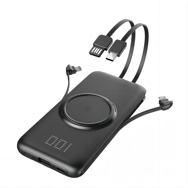 Wireless Portable Charger 10000mAh with LED Display Built in Cables Wireless Power Bank USB C PD Fast Charging Battery Pack