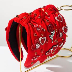 Bandeaux de la Saint-Valentin, bandeaux rouges pour la Saint-Valentin, bandeaux en strass, cœur d'amour, bandeaux noués ornés de bijoux - Product Image 1