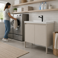 Meuble de salle de bain rectangulaire moderne avec lavabo intégré, suspendu au mur, idéal pour les hôpitaux et les entrepôts