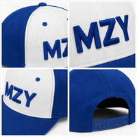 Casquette de baseball 5 panneaux en gros, broderie 3D en relief, logo bicolore, fermeture snapback