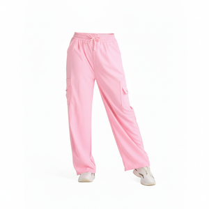 J678 Pantaloni Cargo da Donna in Maglia Traspirante Vestibilità Ampia Lunghezza Intera Vita Media con Coulisse Casual Tinta Unita per Primavera - Product Image 1