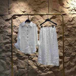 2025 nuova camicia <span class=keywords><strong>da</strong></span> donna in cotone di lino due pezzi a maniche lunghe abito elegante <span class=keywords><strong>da</strong></span> <span class=keywords><strong>ufficio</strong></span> Casual Boho Chic completo estivo - Product Image 4