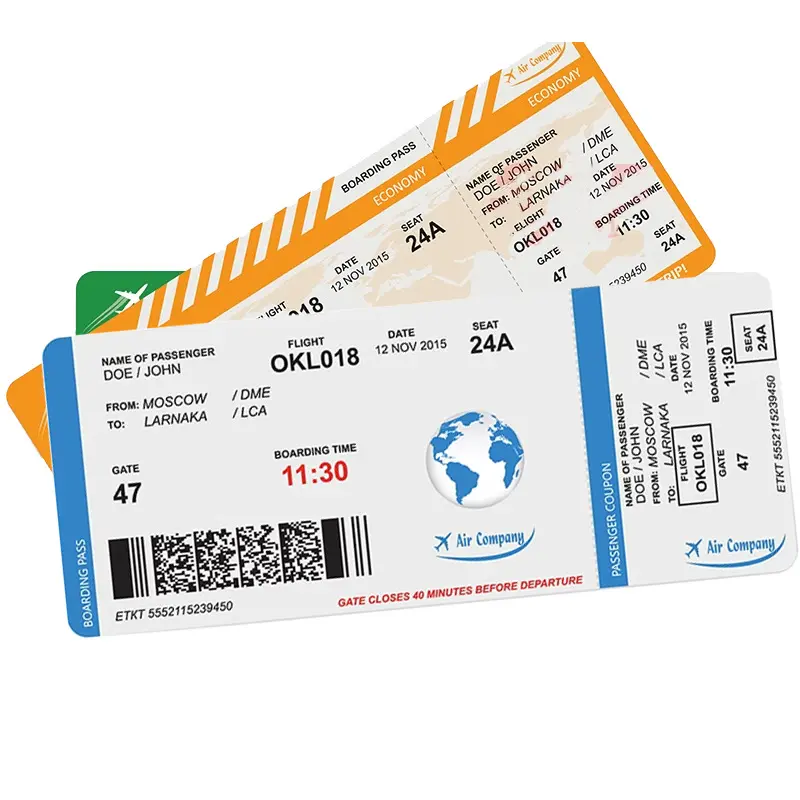 Toptan markalı kabartmalı havayolu yatılı kart ucuz bir fiyata uçuş bilet rezervasyon termal baskı kalitesi için özelleştirilmiş