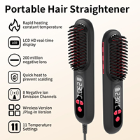 USB Ion negatif Baterai Pengeriting rambut Listrik Dapat diisi ulang Nirkabel Portabel Sisir pelurus rambut Mini Profesional