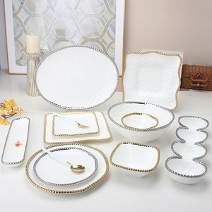 <span class=keywords><strong>Piatti</strong></span> <span class=keywords><strong>Quadrati</strong></span> in Ceramica con Bordo Dorato e Perline, Stile Occidentale, per Insalata, Dessert, Frutta e Bistecca - Product Image 1
