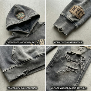 Ensemble de sweat-shirts à capuche en molleton français lourd de 400 g, fournisseur chaud, broderie personnalisée, streetwear vintage, sweat-shirts délavés à l'acide - Product Image 2