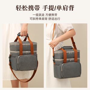 Bolsa de almuerzo de doble capa, bandolera aislada de gran capacidad para viajes y picnics al aire libre - Product Image 4