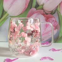 Mug en verre à double paroi avec fleurs séchées, en borosilicate haute résistance, tasse créative pour boisson, idéal pour cadeau ou souvenir