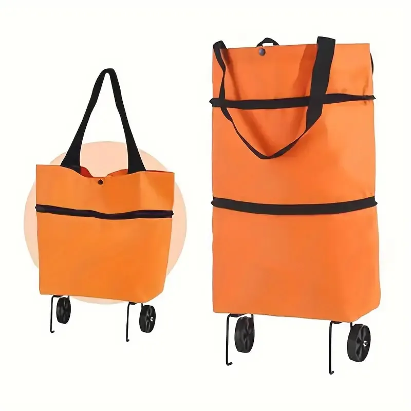 2 In 1 Foldable Reusable Shopping Portable Cart With Wheels Lightweight Storage Bag for Shopping Fruits Vegetables