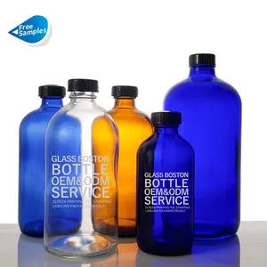 15ml 1oz 3oz 7oz 16oz 1 litro ámbar claro azul vidrio redondo Boston botellas para medicina líquida cosméticos productos químicos con tapas de rosca
