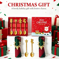 Coffret Cadeau de Noël 8 Pièces : Cuillères en Acier Inoxydable, Napperons en Lin, Anneaux de Serviette Cerf – Décoration de Table pour Dîner de Noël et Fêtes