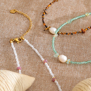 Collar de <span class=keywords><strong>Cadena</strong></span> con Cuentas Hechas a Mano de Acero Inoxidable de Moda de Verano XY 128 para Mujer, con Perla Natural y Piedra Aventurina Verde Tigre - Product Image 5