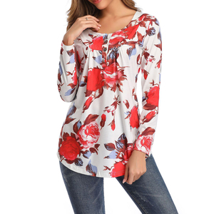 Womens 3/<span class=keywords><strong>4</strong></span> Sleeve Girocollo Floreale Tunica Parti Superiori Allentate Camicetta Button <span class=keywords><strong>Up</strong></span> T-shirt - Product Image 4