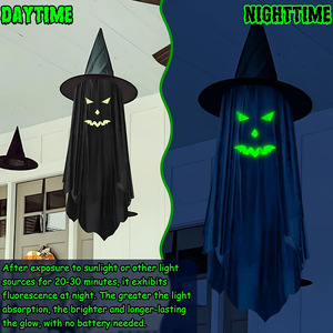 Nuevo Adorno Luminoso de Halloween con Forma de Sombrero de Mago Fantasma, Decoración Colgante para Exteriores - Product Image 5