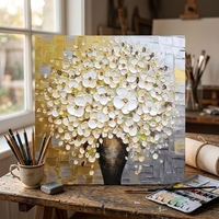 Peinture à l'huile sur toile 100% faite à la main, style Art Déco, fleurs blanches épaisses, art mural géométrique moderne, décoration intérieure, dropshipping