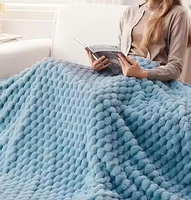 Couverture jumelle super douce bleu Premium soyeux flanelle polaire 3D nuages élégant Jacquard couverture de lit légère