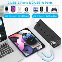 Strip stasiun pengisian daya klem meja USB-C, Strip daya penjepit meja 4 Outlet dan 4 port USB-A 2 soket ekstensi Strip daya meja