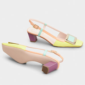 Cina scarpe fabbrica Logo personalizzato in pelle <span class=keywords><strong>donna</strong></span> Design <span class=keywords><strong>Slingback</strong></span> con fibbia Matel tacco grosso vestito scarpe da <span class=keywords><strong>donna</strong></span> pompe - Product Image 2