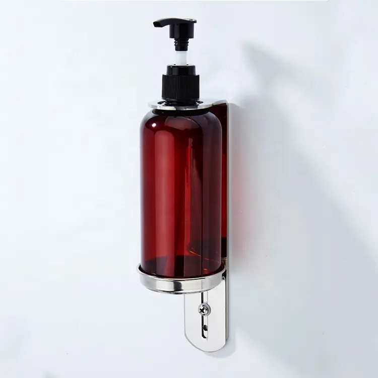 Toilet Wall Mounted Single 300ml PET Brown Color Bottle Stainless Steel Rack Bathroom Kitchen Sanitizer Liquid Soap Dispenser
