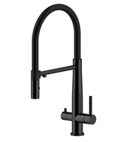 Robinet de cuisine moderne à double poignée en acier inoxydable, monotrou, pour eau purifiée chaude et froide, finition brossée