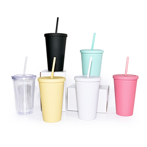 Custom logo 16oz 24oz Clear Reusable Cup Promotional Tumbler Pastel Colored Double Wall Plastic Water Tumblers with logo