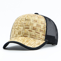 Gorra de béisbol de 5 paneles con textura de hierba tejida al por mayor, gorra trucker de malla transpirable para viajes al aire libre de verano unisex