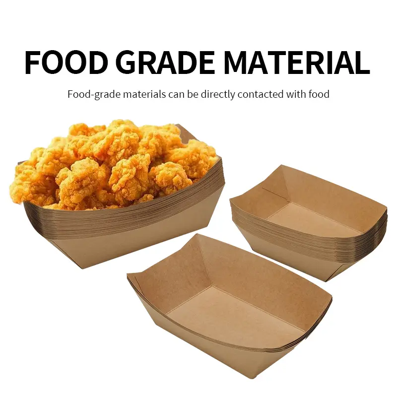 Ready bulk Fried Chicken Snack Salad Oil-proof Kraft Paper Plate Food Grade Disposable Paper Food Boat Tray