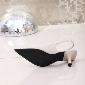 Nouvelle conception de chaussures pour femme, sexy, à talons hauts fins et pointus, avec motif croisé, tissu tissé, bride en PU, chaussures pour femme PDJ-03 - Product Image 6