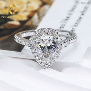Pass Diamond <strong>Tester</strong> Classic Luxury <strong>Sparkly</strong> 9K 14k 18k Solid Gold Wedding Flawless 2Ct Pear Moissanite Engagement Band Ring - Product Image 1