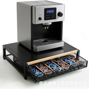 Coffee Pod Storage Rack With Drawer Stainless Steel Wooden <b>Shelf</b> For Coffee Machine <b>Desktop</b> Organizer - Product Image 1