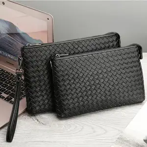 Marrant Men Weave Clutch Bag Leather Men Large Capacity Clutch Purse Handbag Wallet Men Travel Clutch Bag