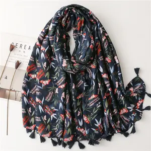 Ruffled Literature Printing Holiday Polyester shawl hijab Foreign Creative cotton hand feeling Womens