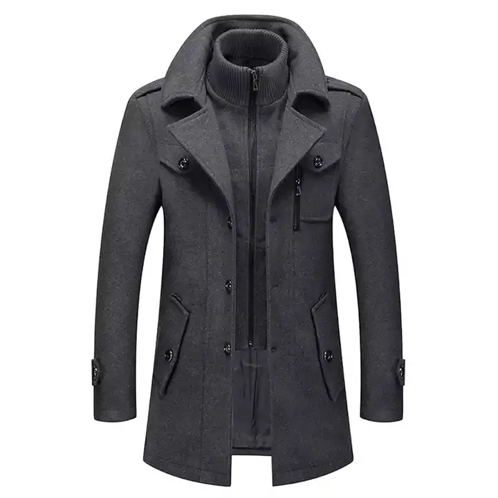 Autumn And Winter New Custom Men's Double Collar Woolen Warm Plus Size Long Coat Windproof Jacket For Men