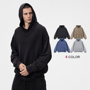 Custom Logo Embroidery Men Wash Distressed Baggy Hoodie Heavy 420 Gsm Blank Cotton Hoodie - Product Image 1