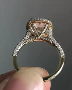 Bague de fiançailles en argent sterling 925 Moissanite Cluster Design Halo plaqué jaune avec pierres taillées en rose Bijoux fins - Product Image 4