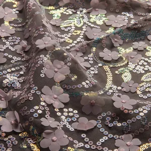 Nouvel arrivage de tissu de tulle brodé de fleurs en 3D de différentes couleurs pour mariage robes de femmes tissu à paillettes brodé à la mode