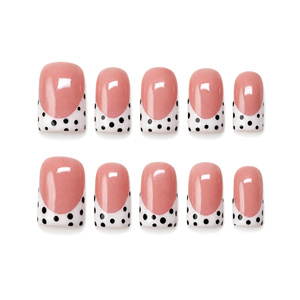 Ongles carrés sans courbe en C, 10 pièces, faits à la main, tailles mixtes, motif pois, finition brillante, vente en gros, ongles à coller, prix - Product Image 4
